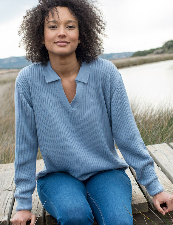 Trui met polokraag, ribtricot (grijsblauw) Trui met polokraag, ribtricot (grijsblauw)